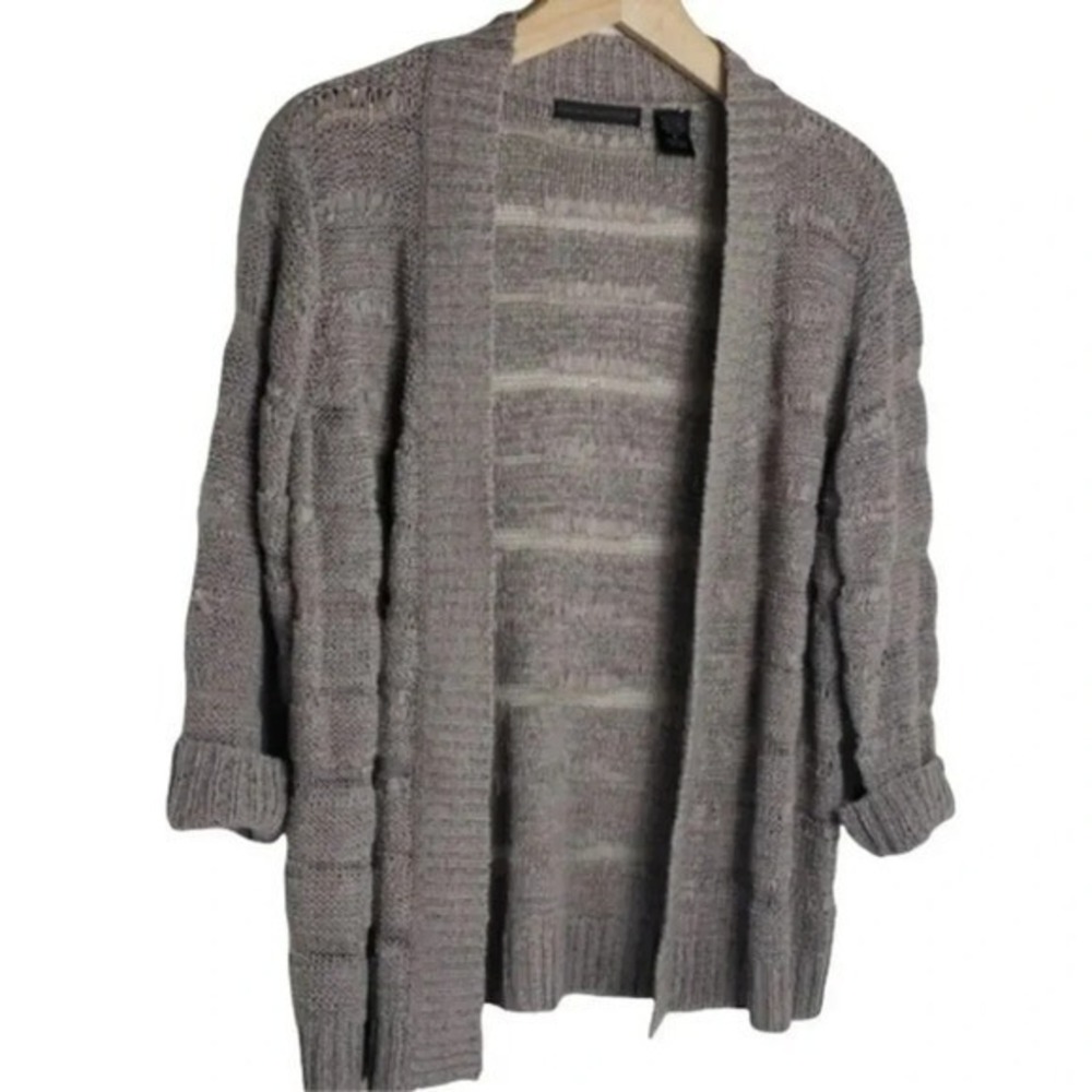 PRESWICK & MOORE Women's Gray Knit Open Front Cardigan Sweater 3/4 Sleeve M